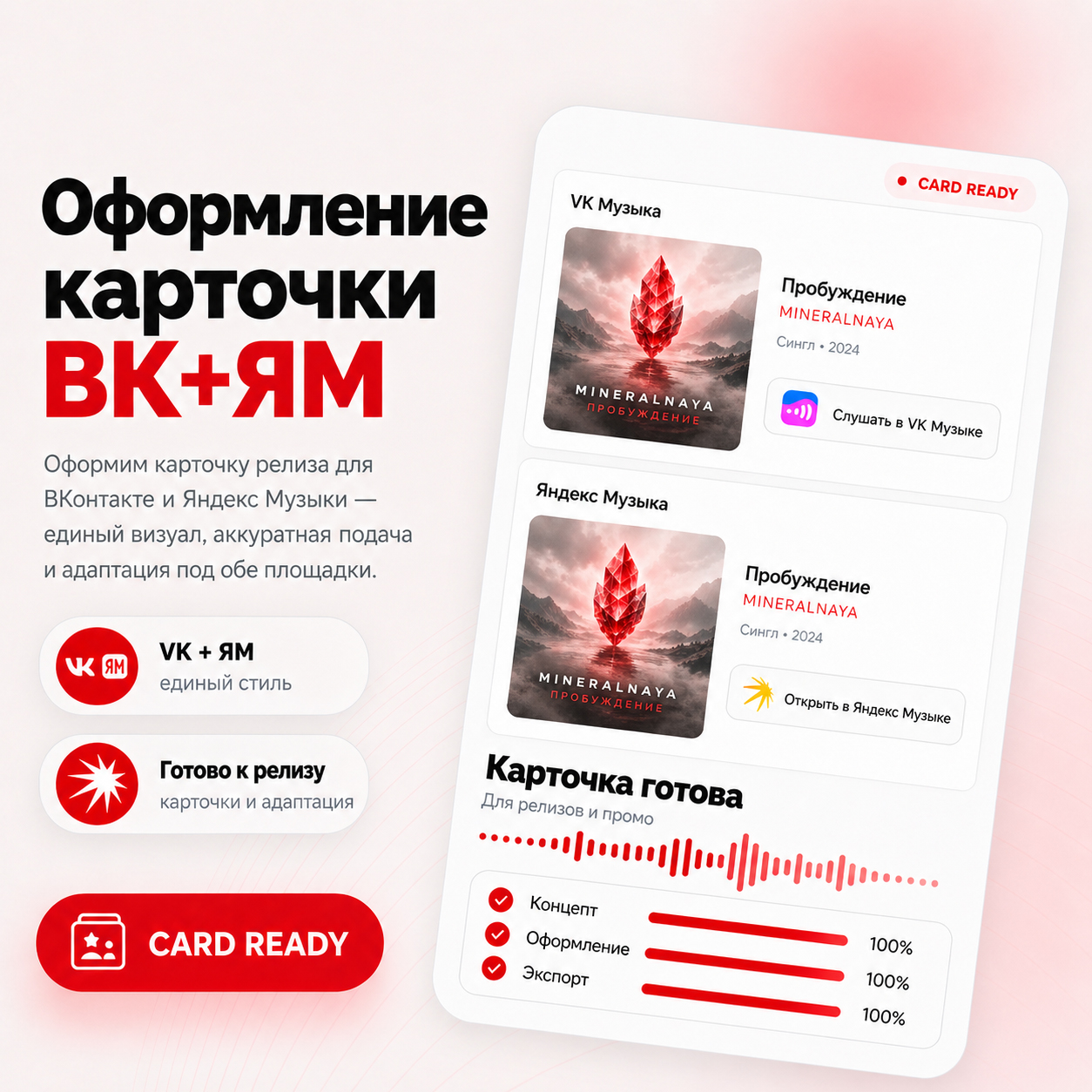 Оформление карточки музыканта (VK, Яндекс)